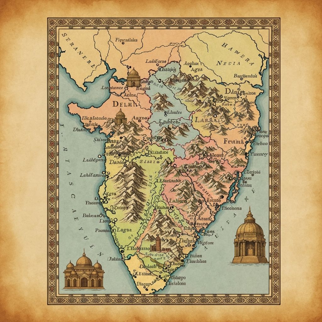 Map of the Mughal Empire at its greatest extent under Aurangzeb